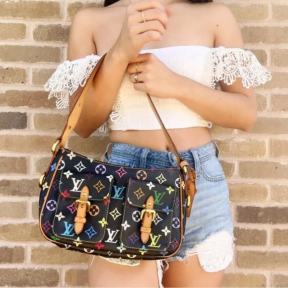 Authentic💕 Louis Vuitton PM shoulder bag black noir multicolor